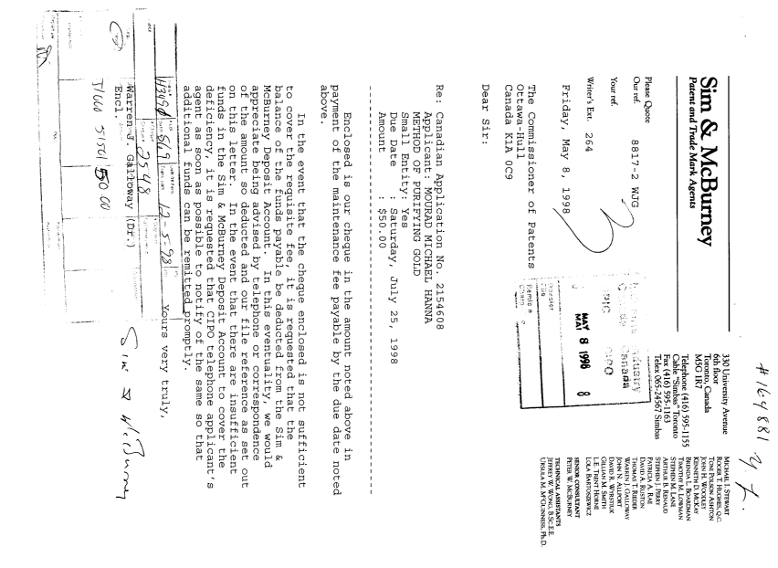 Document de brevet canadien 2154608. Taxes 19971208. Image 1 de 1