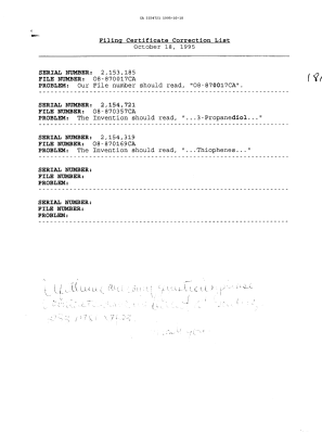 Canadian Patent Document 2154721. Correspondence 19941218. Image 1 of 2