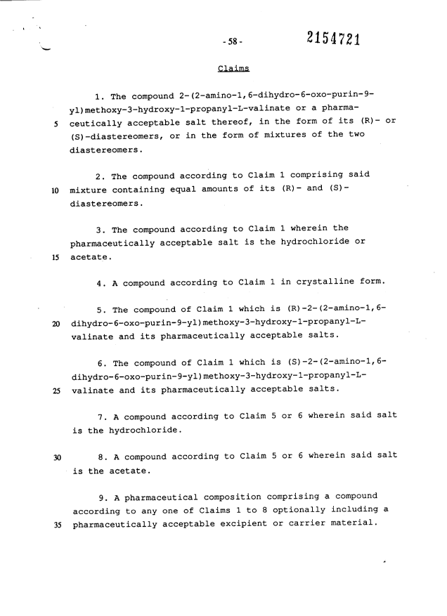 Document de brevet canadien 2154721. Revendications 19951229. Image 1 de 6