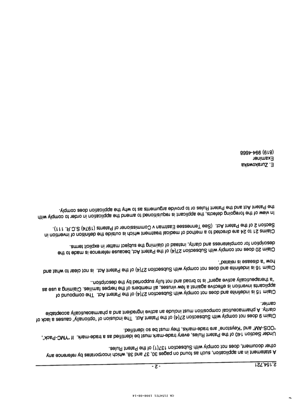 Canadian Patent Document 2154721. Prosecution-Amendment 19971214. Image 2 of 2