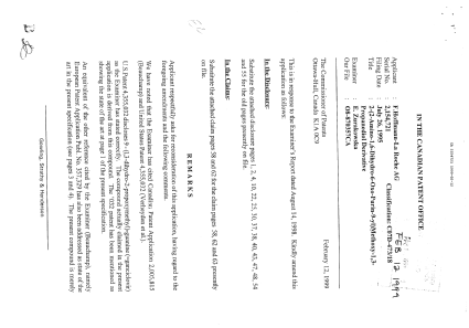 Canadian Patent Document 2154721. Prosecution-Amendment 19981212. Image 1 of 8