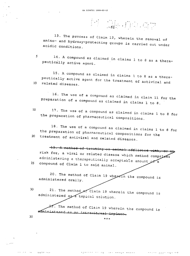 Canadian Patent Document 2154721. Prosecution-Amendment 19981212. Image 8 of 8