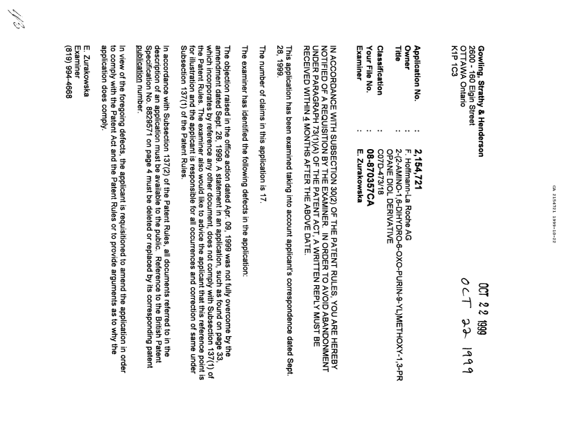 Canadian Patent Document 2154721. Prosecution-Amendment 19981222. Image 1 of 1