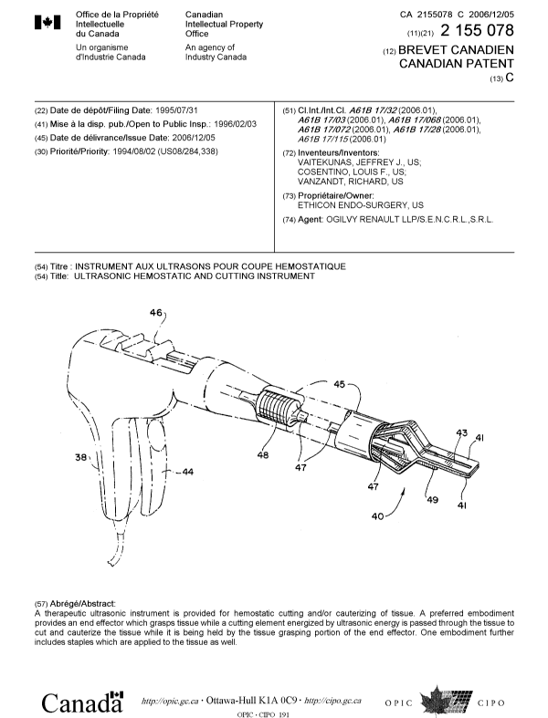 Document de brevet canadien 2155078. Page couverture 20061106. Image 1 de 1