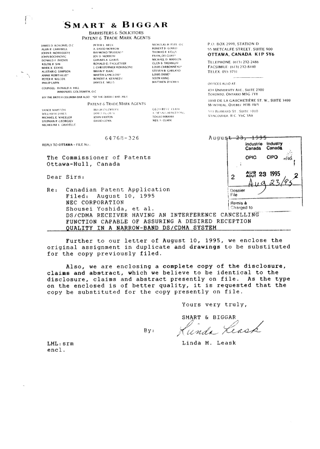 Canadian Patent Document 2155817. Correspondence 19941223. Image 1 of 54