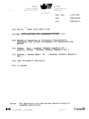 Canadian Patent Document 2157652. Cover Page 19960607. Image 1 of 1