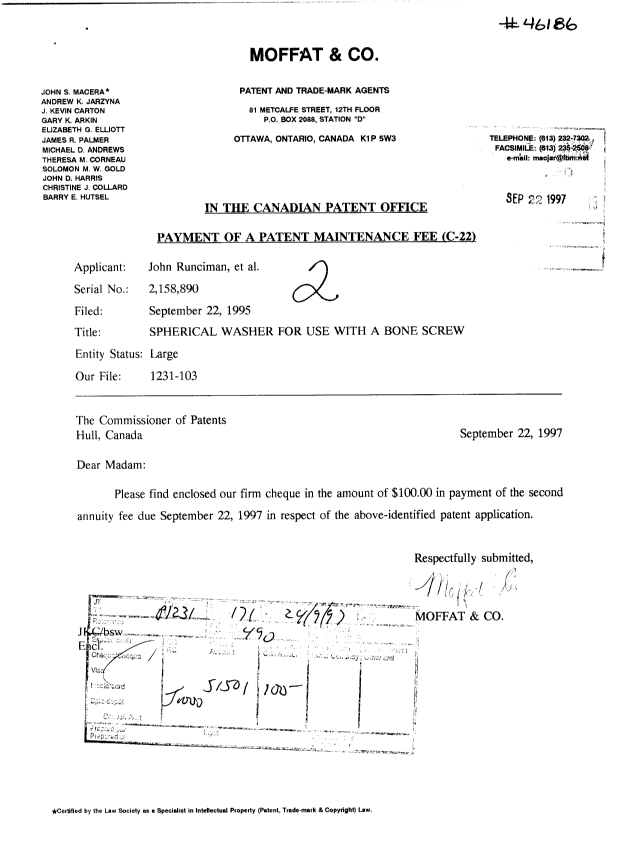 Document de brevet canadien 2158890. Taxes 19970922. Image 1 de 1