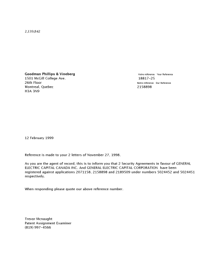 Canadian Patent Document 2158898. Correspondence 19981212. Image 1 of 1