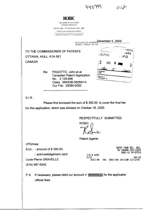 Document de brevet canadien 2158898. Correspondance 19991205. Image 1 de 1