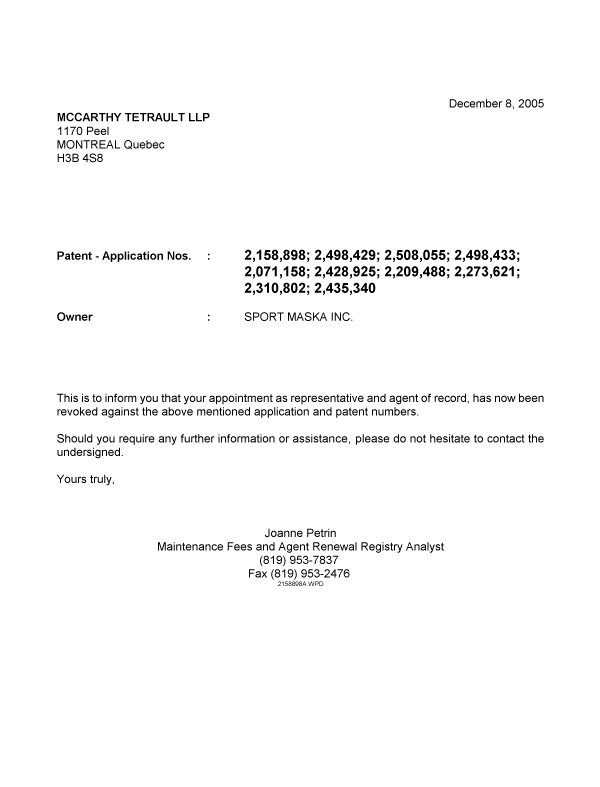Canadian Patent Document 2158898. Correspondence 20041208. Image 1 of 1