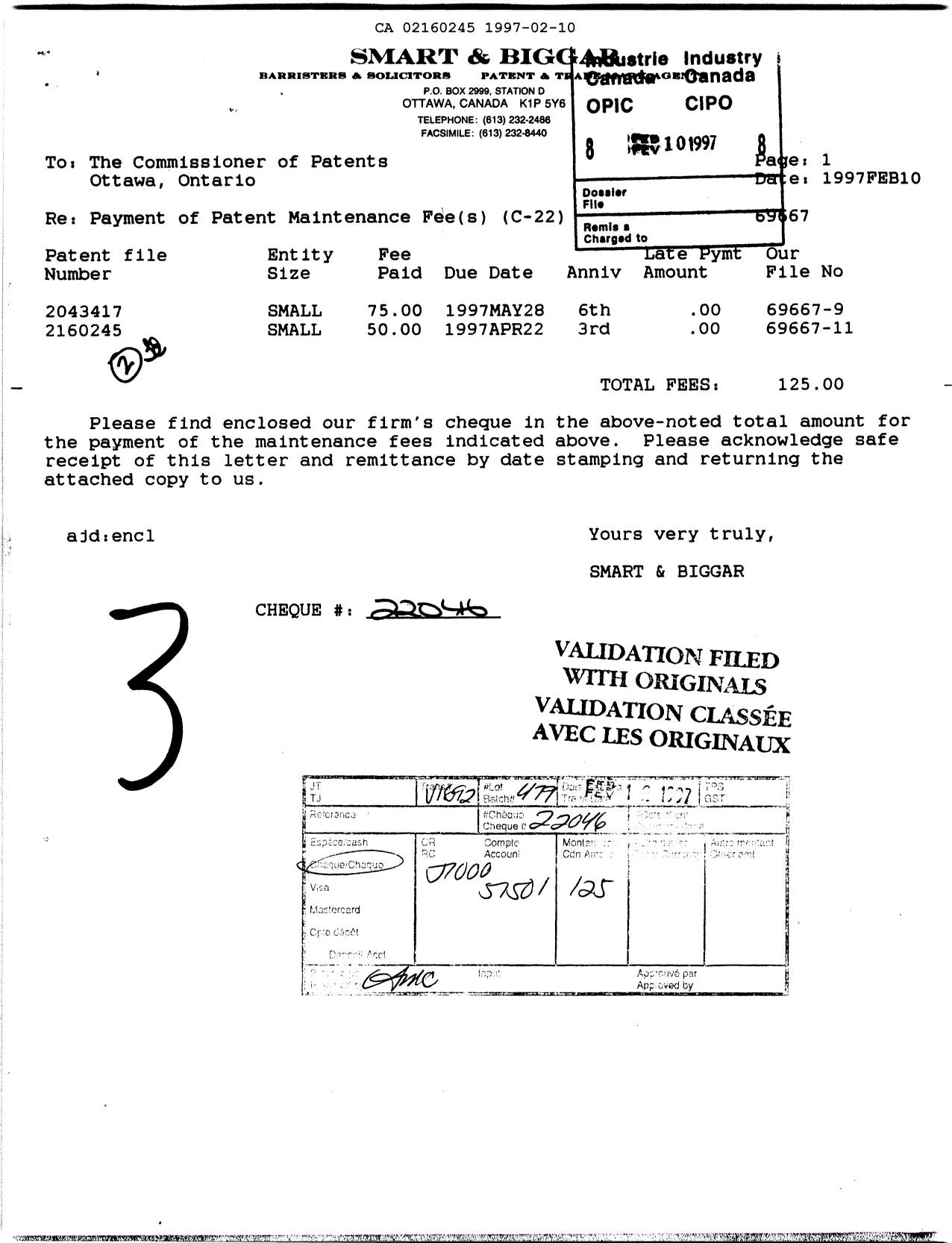 Canadian Patent Document 2160245. Fees 19961210. Image 1 of 1