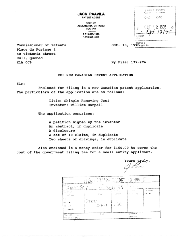 Document de brevet canadien 2160399. Cession 19951012. Image 1 de 4