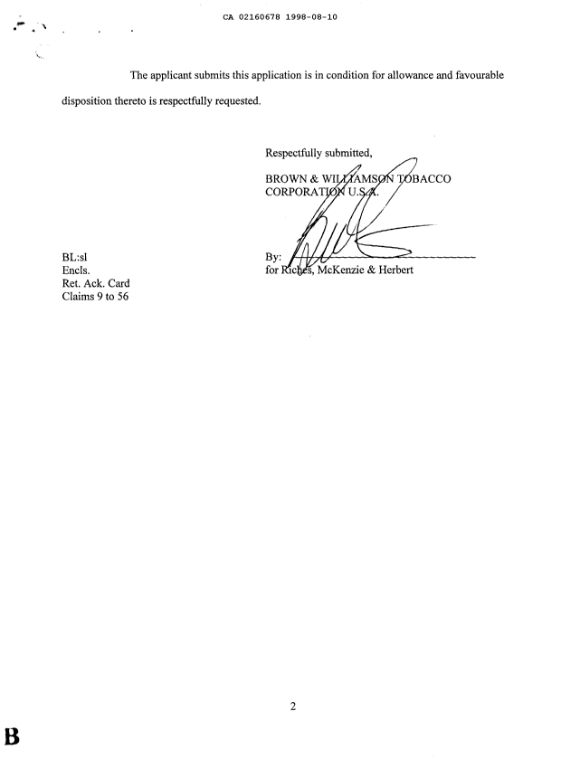 Canadian Patent Document 2160678. Prosecution-Amendment 19980810. Image 2 of 2