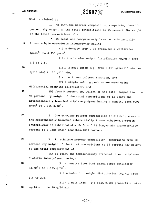 Document de brevet canadien 2160705. Revendications 19931210. Image 1 de 4