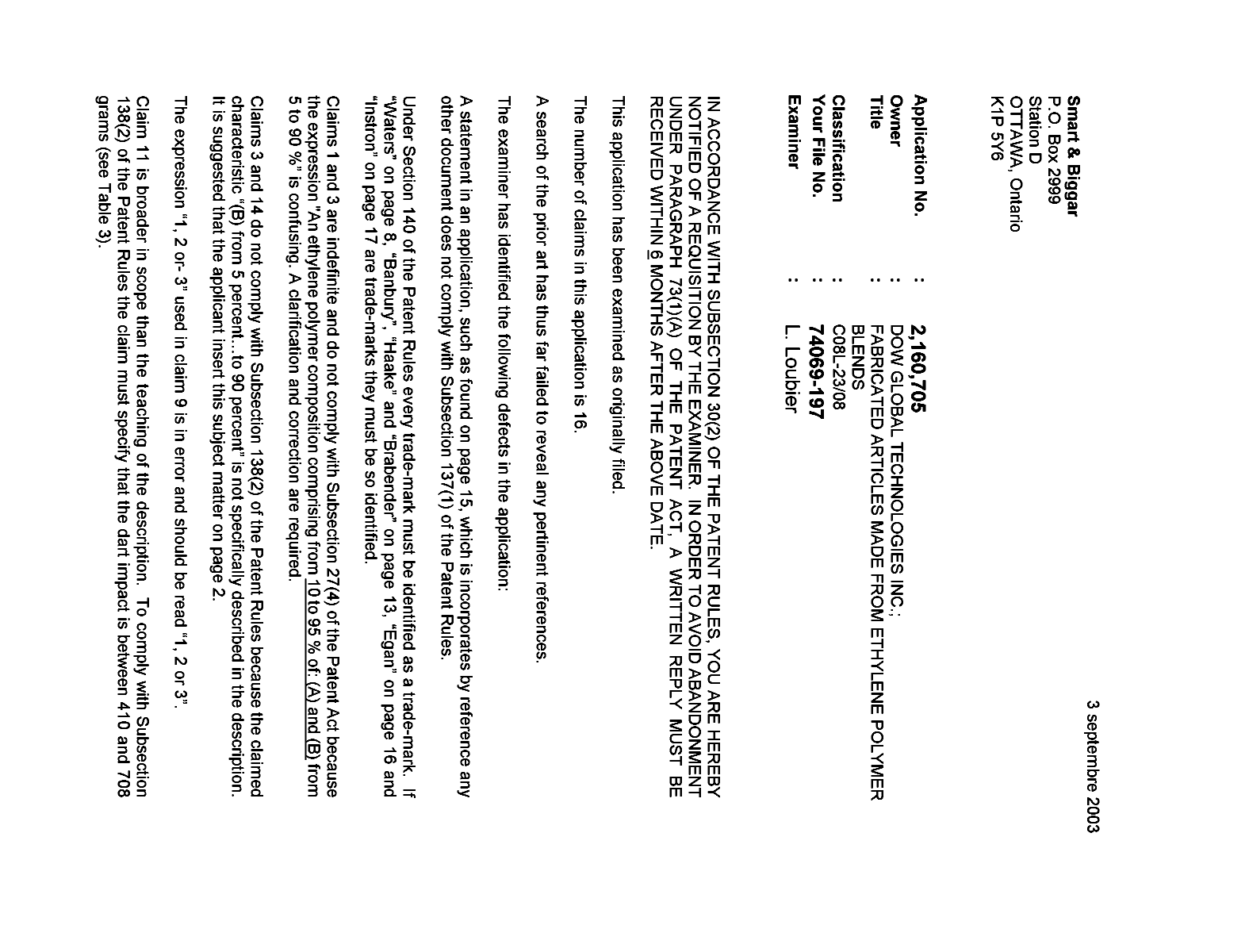 Document de brevet canadien 2160705. Poursuite-Amendment 20021203. Image 1 de 2