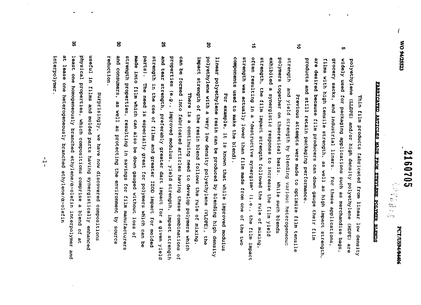 Canadian Patent Document 2160705. Description 20031227. Image 1 of 27