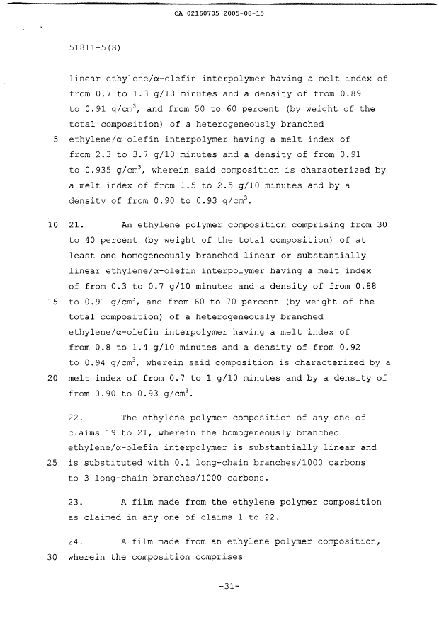 Document de brevet canadien 2160705. Poursuite-Amendment 20041215. Image 13 de 13