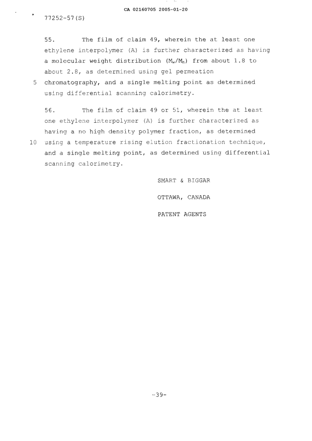 Document de brevet canadien 2160705. Revendications 20041220. Image 13 de 13