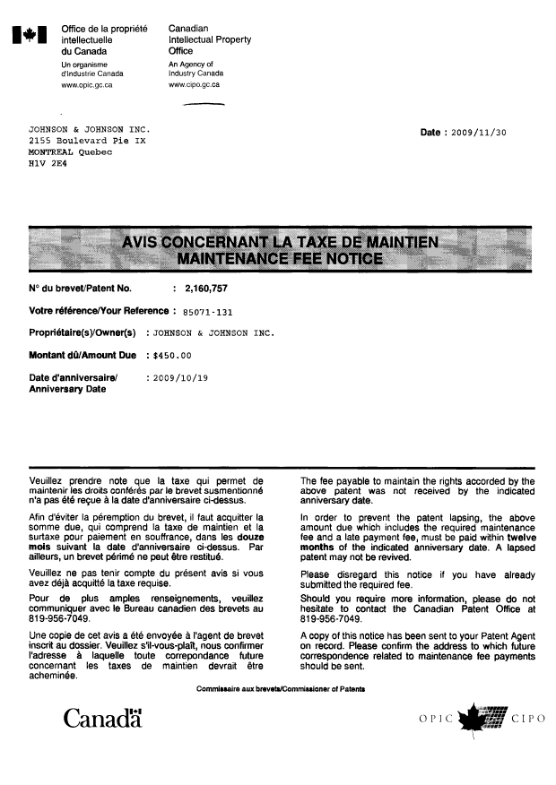 Canadian Patent Document 2160757. Correspondence 20081224. Image 1 of 2