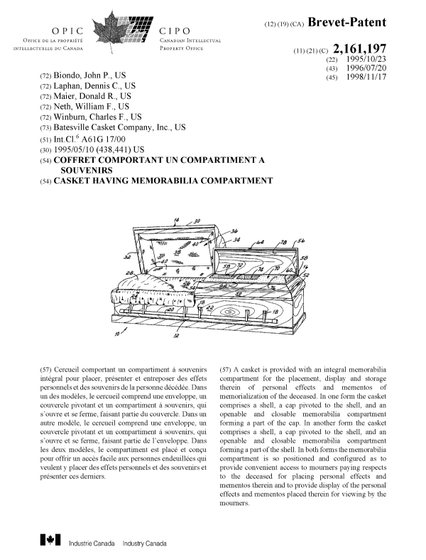 Canadian Patent Document 2161197. Cover Page 19981030. Image 1 of 1