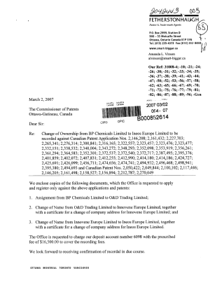 Document de brevet canadien 2161432. Cession 20061202. Image 1 de 17