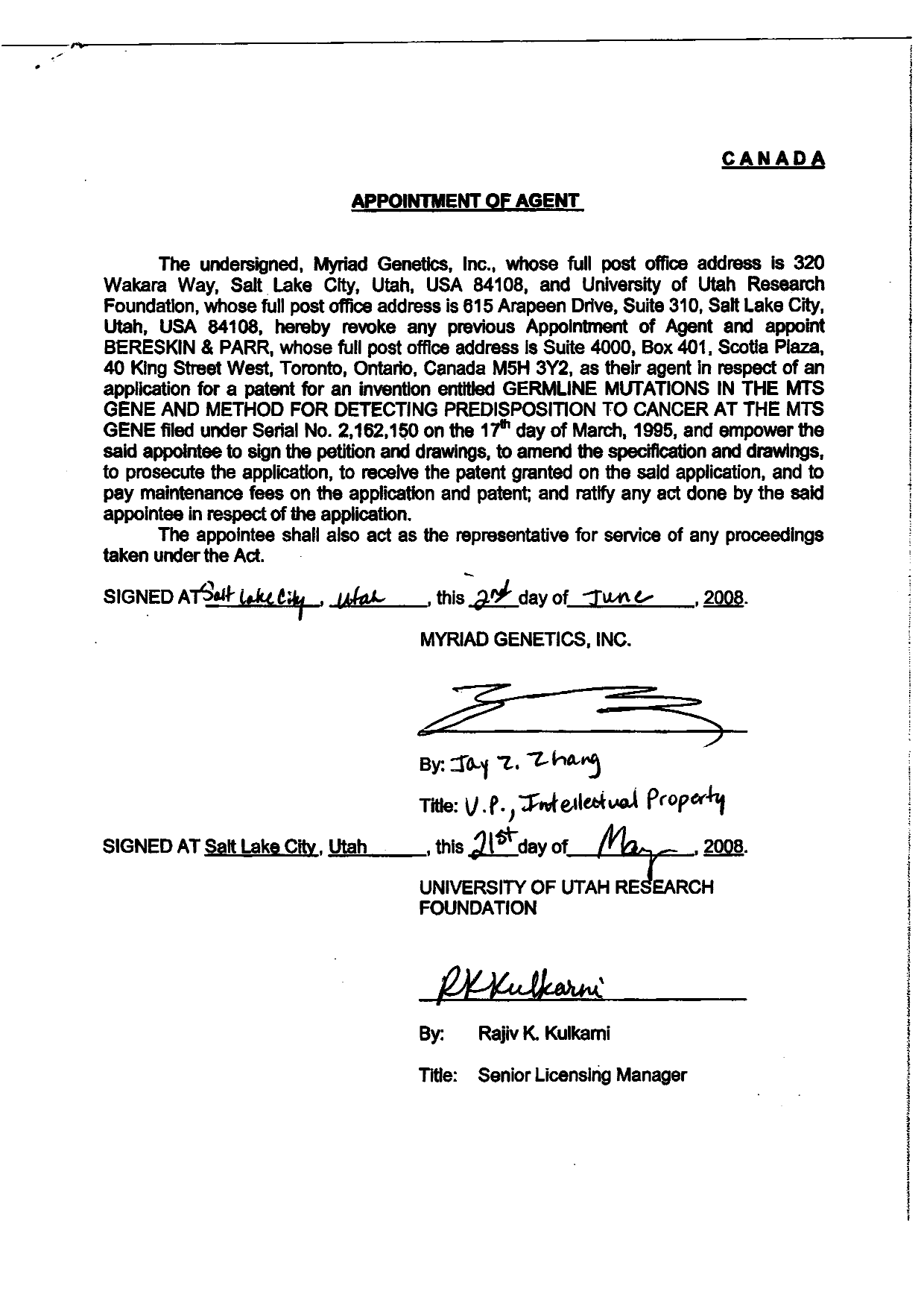 Canadian Patent Document 2162150. Correspondence 20071204. Image 2 of 2