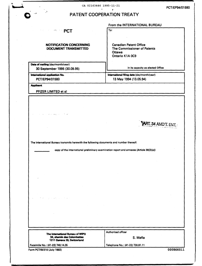 Document de brevet canadien 2163446. PCT 19941221. Image 1 de 13