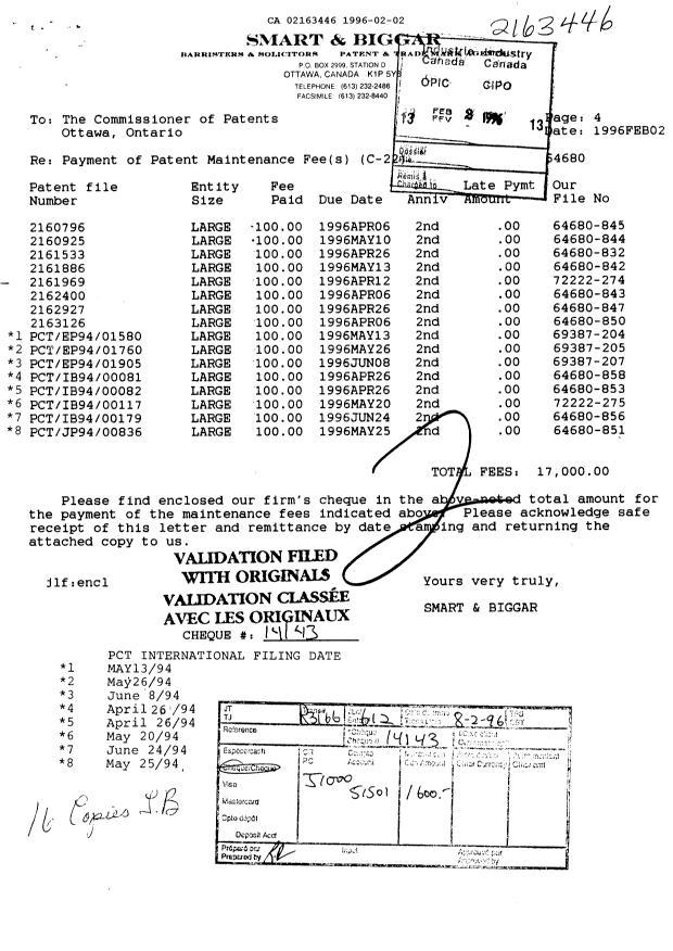 Document de brevet canadien 2163446. Taxes 19951202. Image 1 de 1