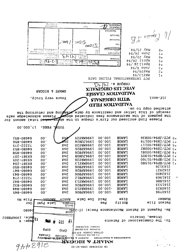 Canadian Patent Document 2163446. Fees 19951202. Image 1 of 1