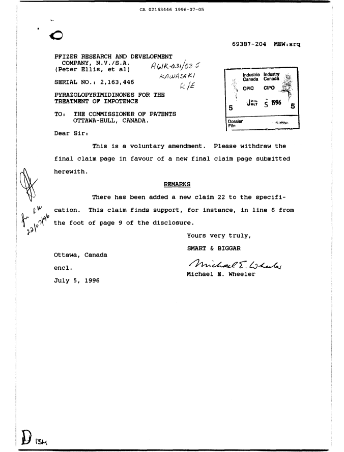 Canadian Patent Document 2163446. Prosecution-Amendment 19951205. Image 1 of 1
