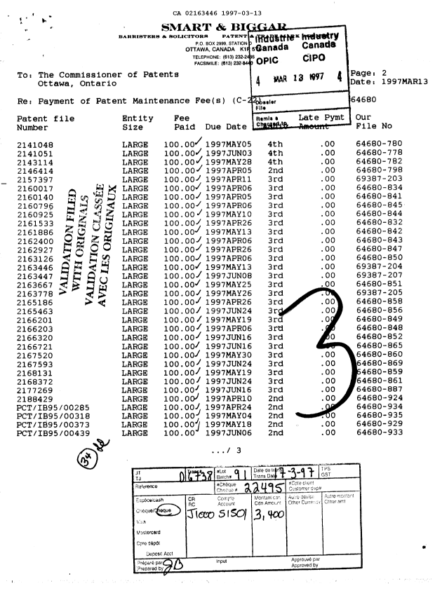 Canadian Patent Document 2163446. Fees 19961213. Image 1 of 1