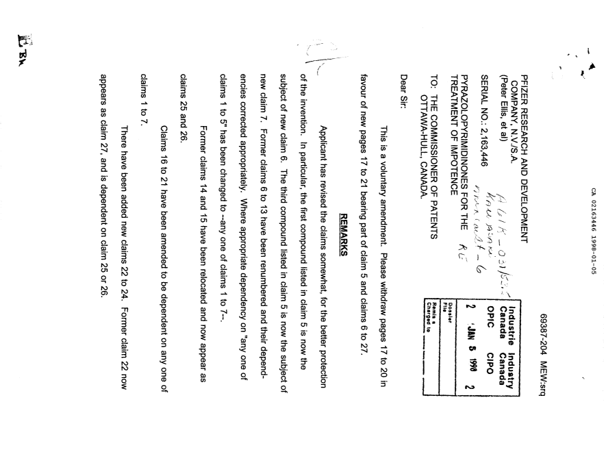 Canadian Patent Document 2163446. Prosecution-Amendment 19971205. Image 1 of 1