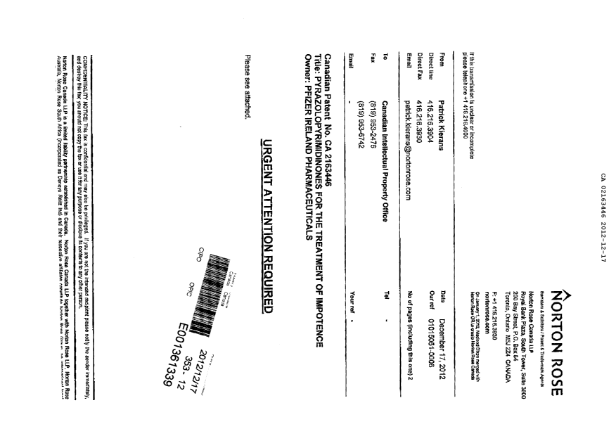 Canadian Patent Document 2163446. Prosecution-Amendment 20111217. Image 2 of 2