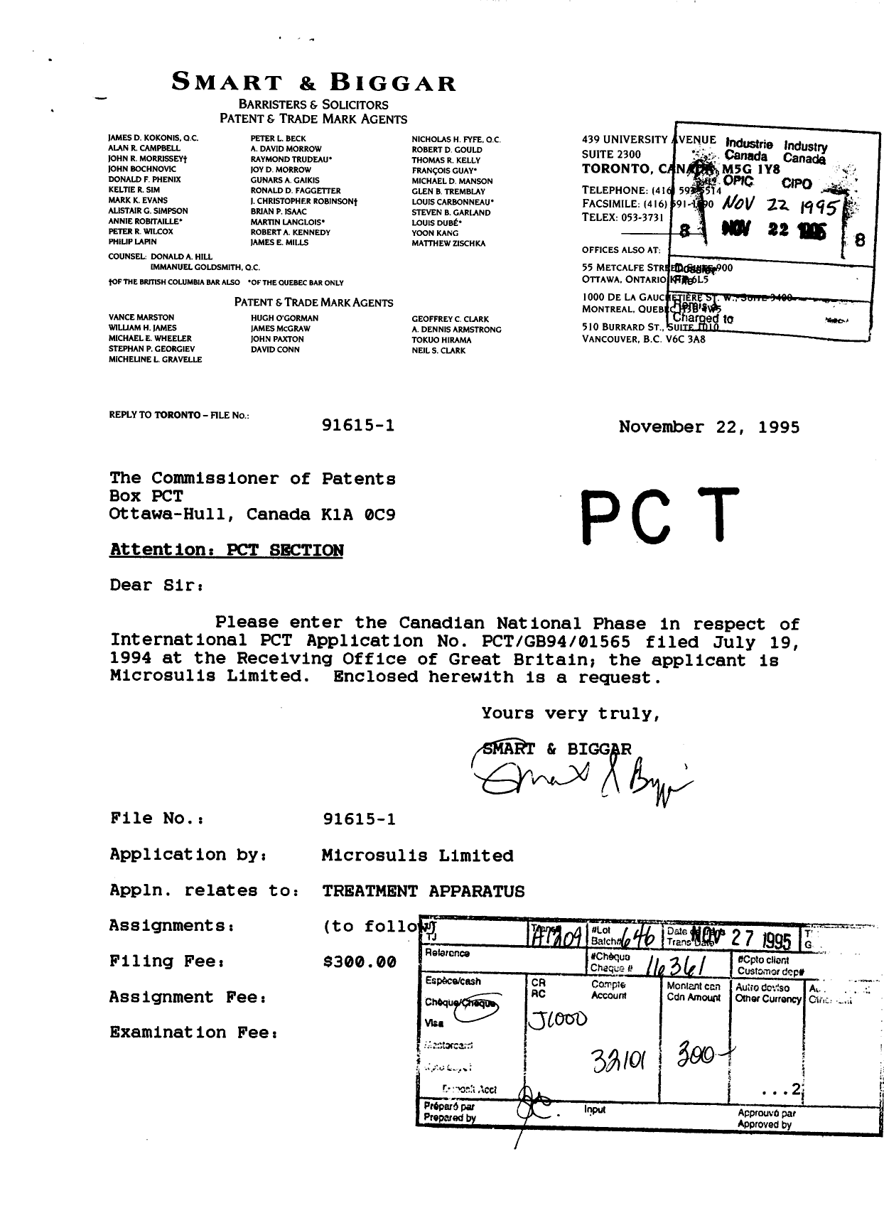 Canadian Patent Document 2163565. Assignment 19951122. Image 1 of 18
