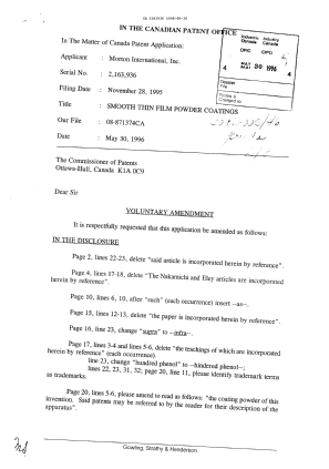 Canadian Patent Document 2163936. Prosecution Correspondence 19960530. Image 1 of 2