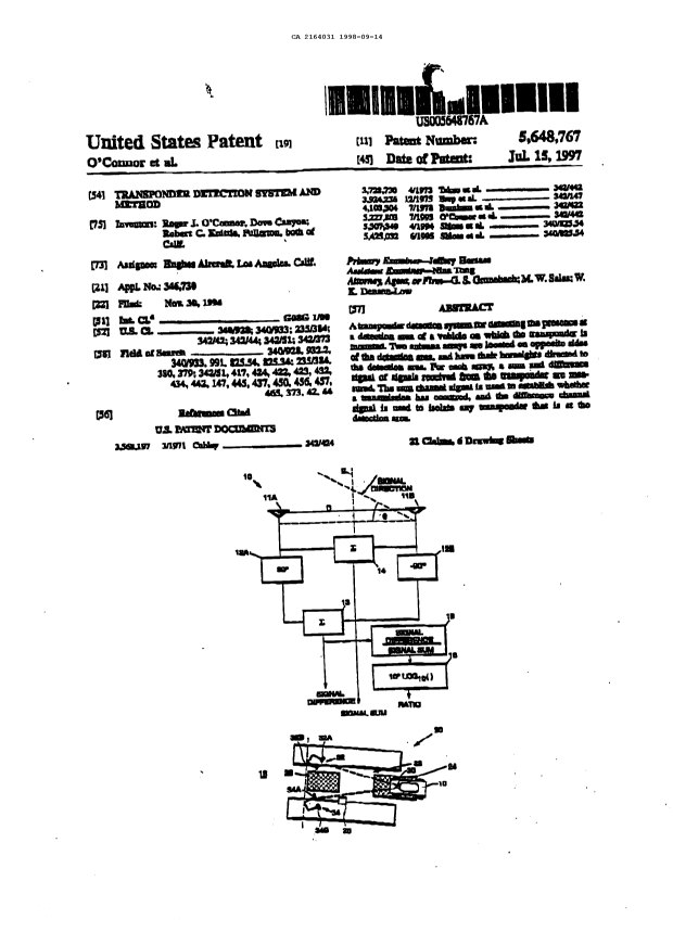 Document de brevet canadien 2164031. Correspondance de la poursuite 19980914. Image 1 de 3