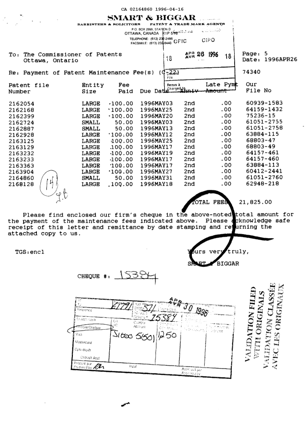 Canadian Patent Document 2164860. Fees 19951216. Image 1 of 1