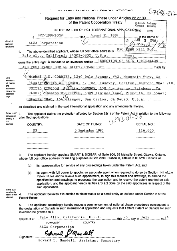 Canadian Patent Document 2166490. Assignment 19960102. Image 2 of 10