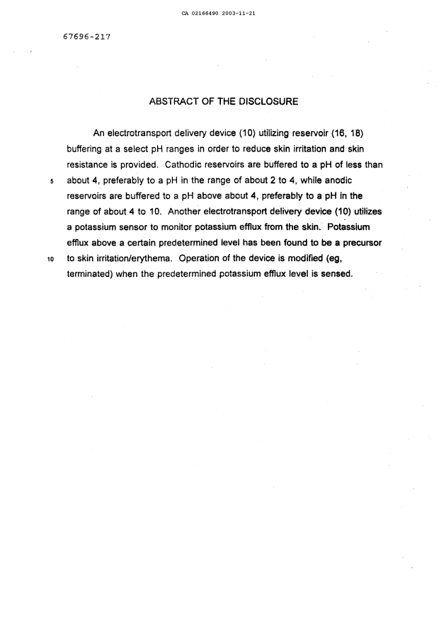 Document de brevet canadien 2166490. Abrégé 20031121. Image 1 de 1