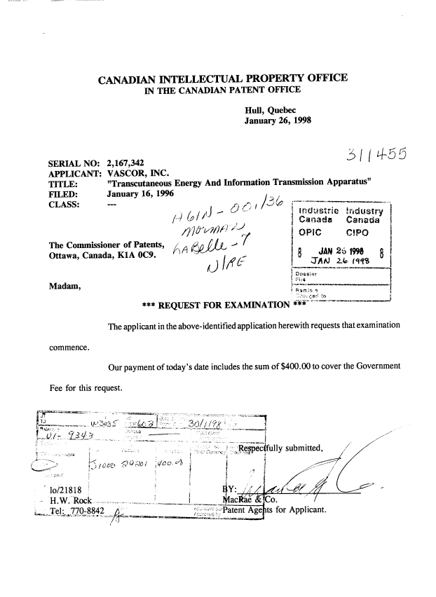 Canadian Patent Document 2167342. Prosecution-Amendment 19980126. Image 1 of 1