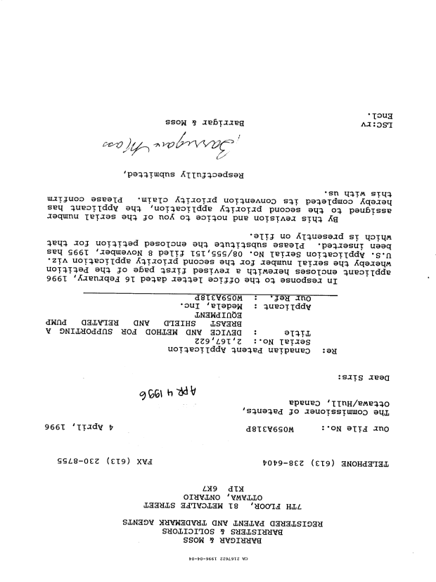 Canadian Patent Document 2167622. Correspondence 19951204. Image 1 of 1
