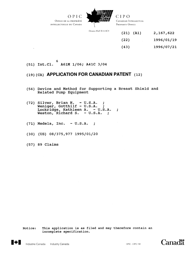 Canadian Patent Document 2167622. Cover Page 19960515. Image 1 of 1