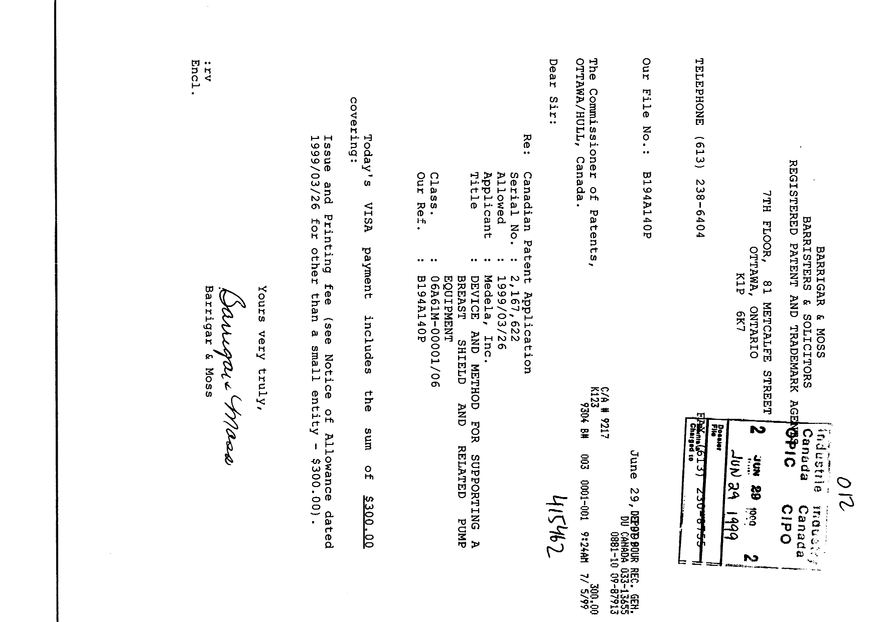 Document de brevet canadien 2167622. Correspondance 19981229. Image 1 de 1