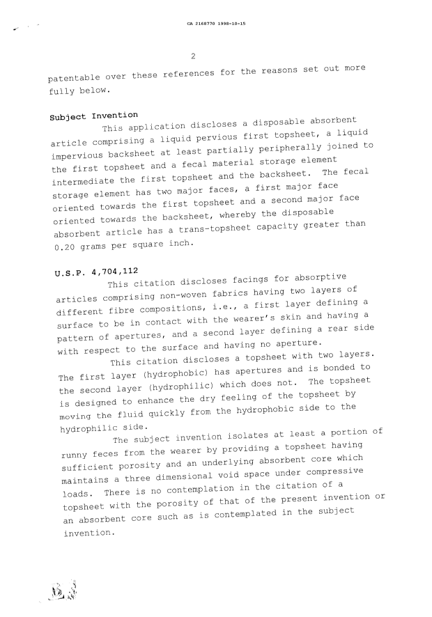 Canadian Patent Document 2168770. Prosecution Correspondence 19981015. Image 2 of 3