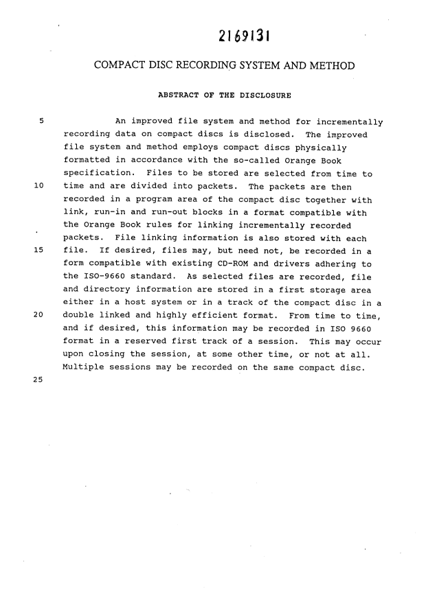 Document de brevet canadien 2169131. Abrégé 19960529. Image 1 de 1