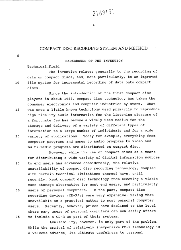 Document de brevet canadien 2169131. Description 20000831. Image 1 de 36