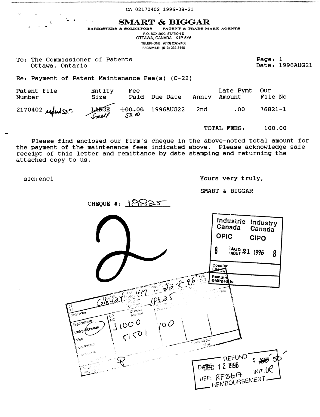 Document de brevet canadien 2170402. Taxes 19960821. Image 1 de 1
