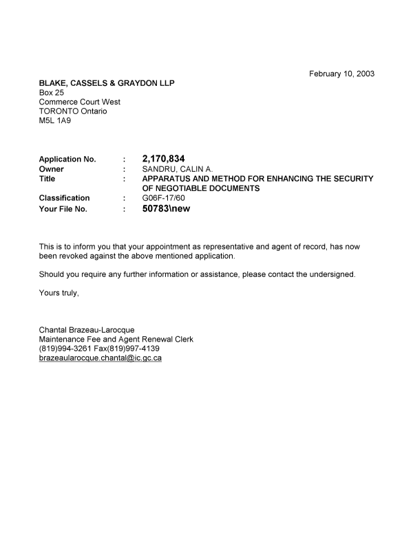 Canadian Patent Document 2170834. Correspondence 20021210. Image 1 of 1