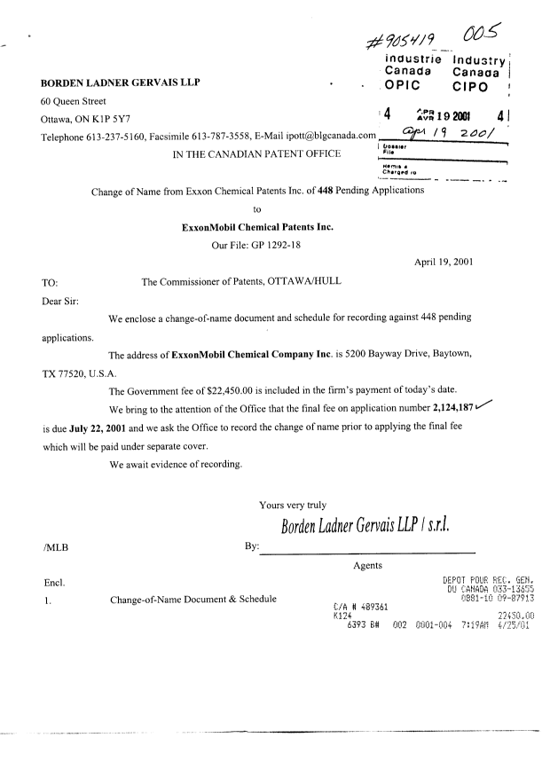 Document de brevet canadien 2171199. Cession 20010419. Image 1 de 34