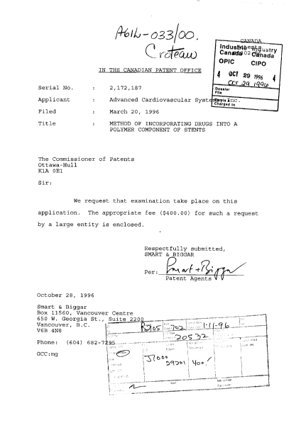 Canadian Patent Document 2172187. Prosecution-Amendment 19951229. Image 1 of 2
